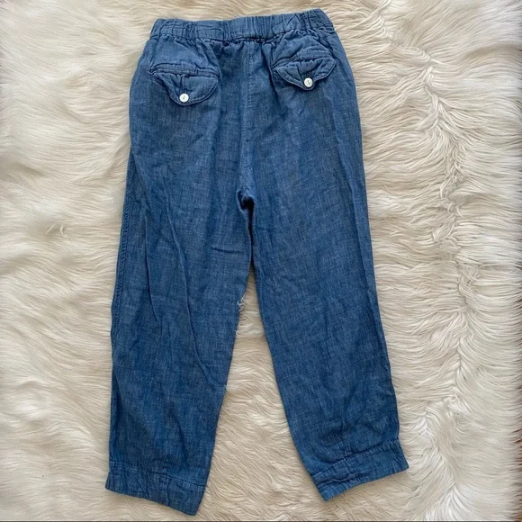 Free People Blue Chambray Ankle Crop Pants Linen Blend - Picture 6 of 12